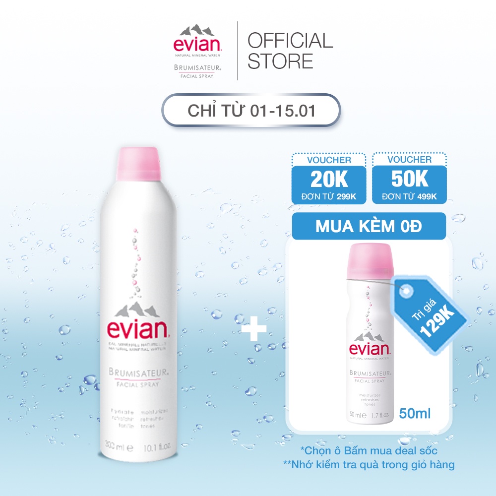 Xịt khoáng cấp ẩm và làm dịu da evian® Facial Spray 300ml