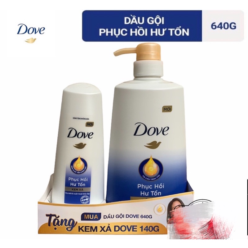 DẦU GỘI DOVE PHỤC HỒI HƯ TỔN 640G TẶNG KEM XẢ 140G