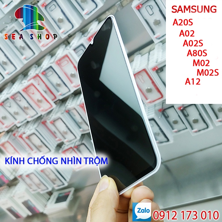 Kính chống nhìn trộm Samsung A20S, A80S, A12, A02, A02S, M02, M20S-Full màn hình- chống vân tay- Độ cứng 9H
