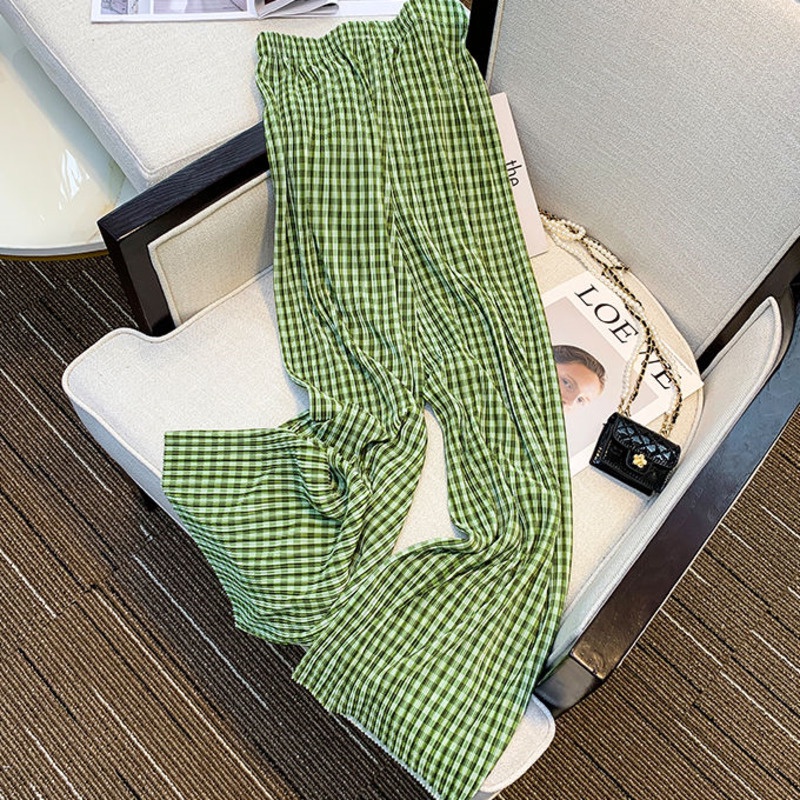 Quần Âu Kiểm Tra 188296 Quần Dài Ống Rộng Lưng Cao Phong Cách Retro Thời Trang