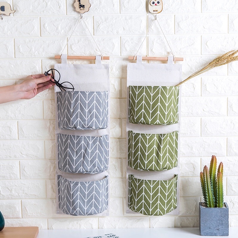 Túi treo tường 3 tầng đa năng tiết kiệm không gian - Túi vải Canvas treo đồ dùng gia đình tiện lợi phong cách Vintage
