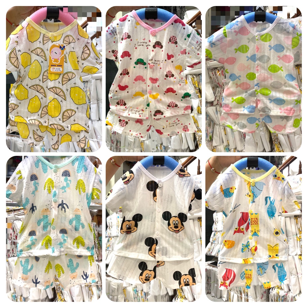 Đồ bộ cộc tay cho bé trai và bé gái chất cotton giấy AM219 , quần áo trẻ em cho bé sơ sinh đến 15kg