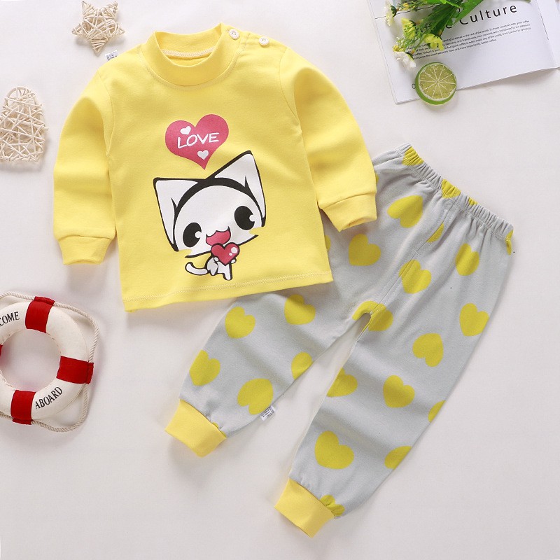 Mới Bộ Đồ Ngủ Cotton Tay Dài In Họa Tiết Hoạt Hình Giữ Ấm Mùa Thu Cho Bé