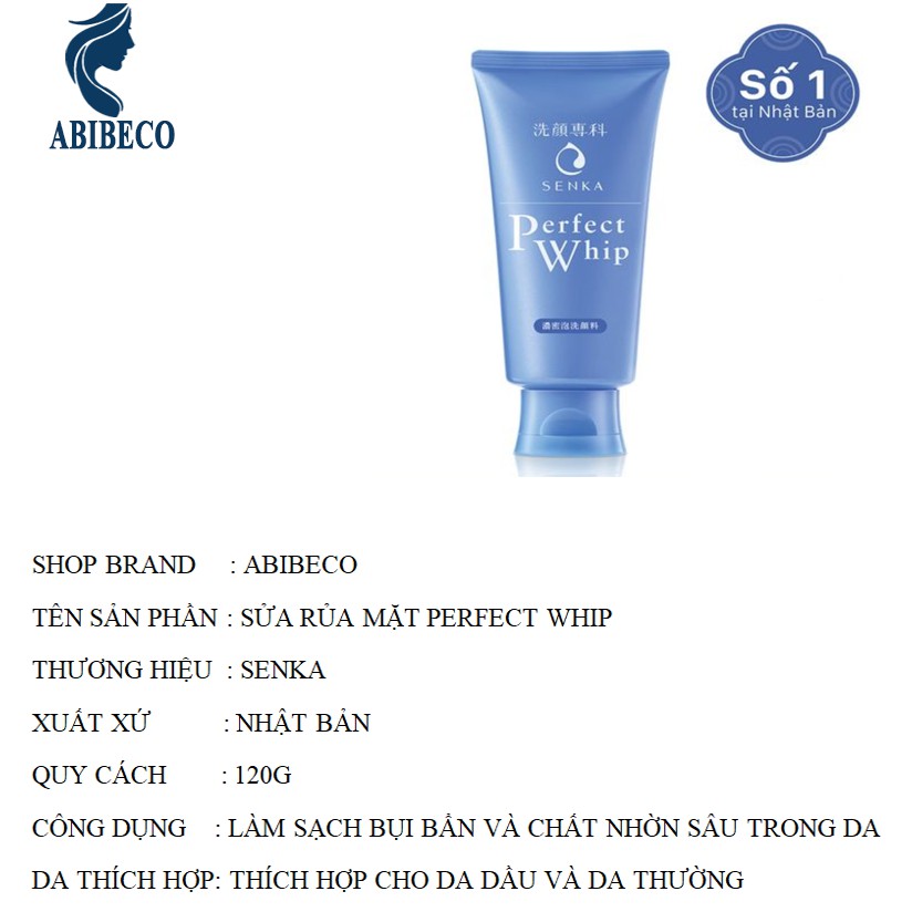 Sữa rửa mặt tạo bọt Senka Perfect Whip 120g màu Xanh-Mã RM11