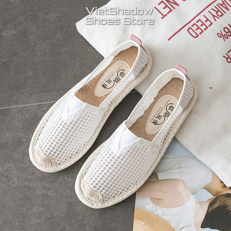 Slip on cói nữ - Giày lười vải nữ - Chất liệu vải lưới 3 màu đen, đỏ và trắng - Mã B31