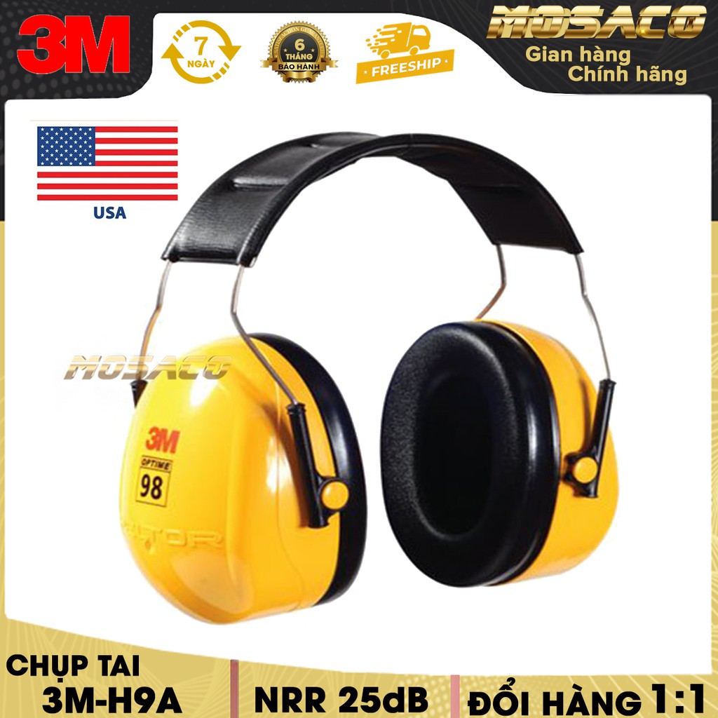 Chụp tai chống ồn 3M H9A đeo qua đầu, độ giảm ồn 25dB, ôm kín khít vành tai người dùng - MOSACO