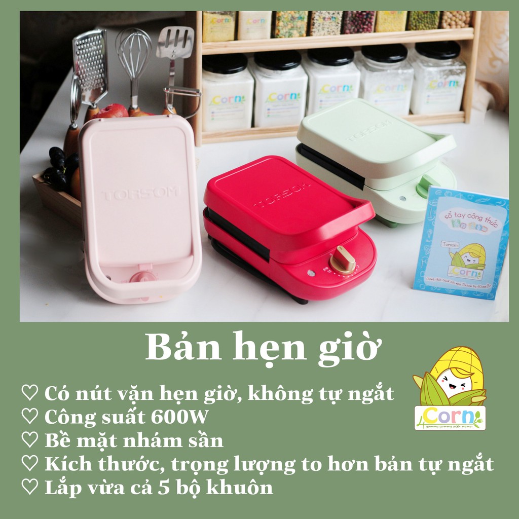 Máy nướng bánh Torsom - tặng kèm sổ tay công thức làm bánh cho bé (2 bản tự ngắt và hẹn giờ có sẵn)