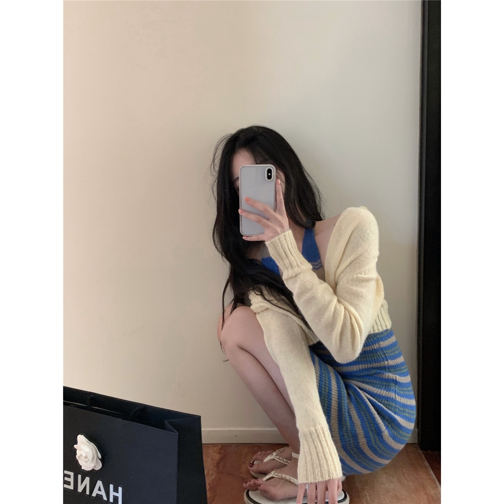 Cocory vn Đầm Dệt Kim Chữ A Hai Dây Dáng Ôm Thời Trang Quyến Rũ Dành Cho Nữ