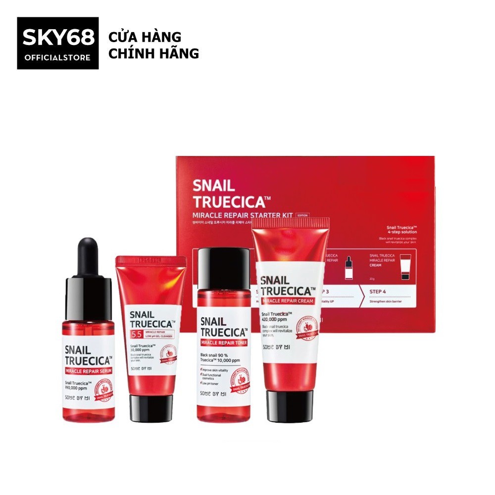 [Set 4 món] Bộ Kit Dưỡng Phục Hồi, Tái Tạo Da Chiết Xuất Ốc Sên Some By mi Snail Truecica Miracle Repair Starter Kit