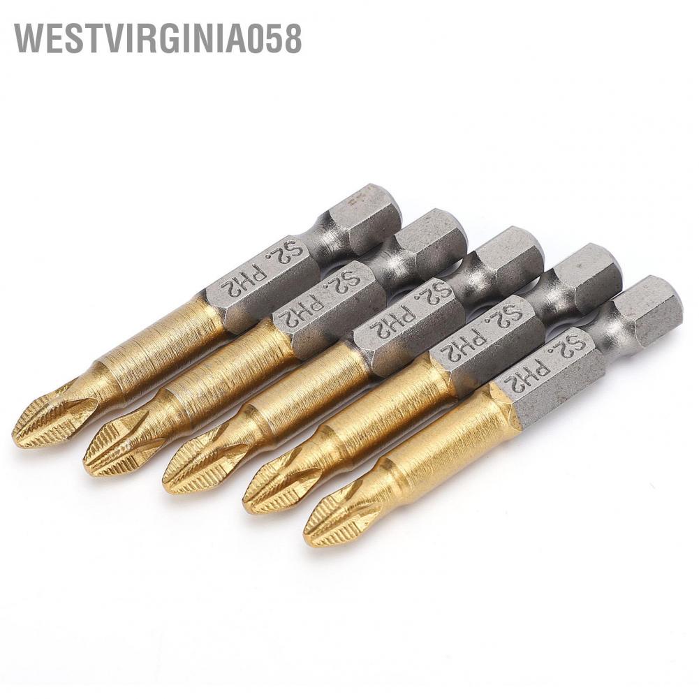 Westvirginia058 5pcs PH2 Cross Head Screwdriver Bits Set Anti-skid 1/4 Inch Hex Shank 50mm