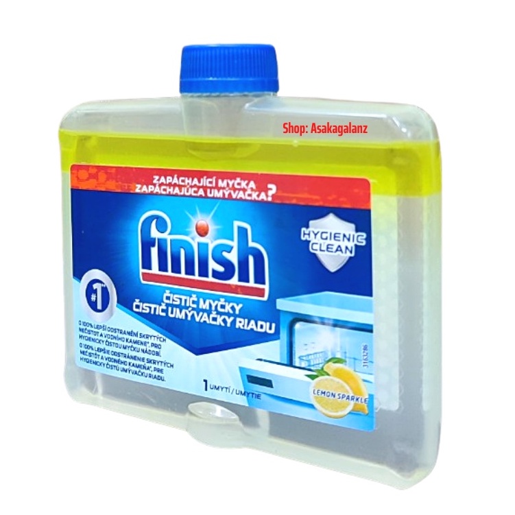 Combo rửa bát Finish: Dung dịch vệ sinh máy rửa bát 250ml, Muối 1,5kg, Bóng 400ml - Chính Hãng.