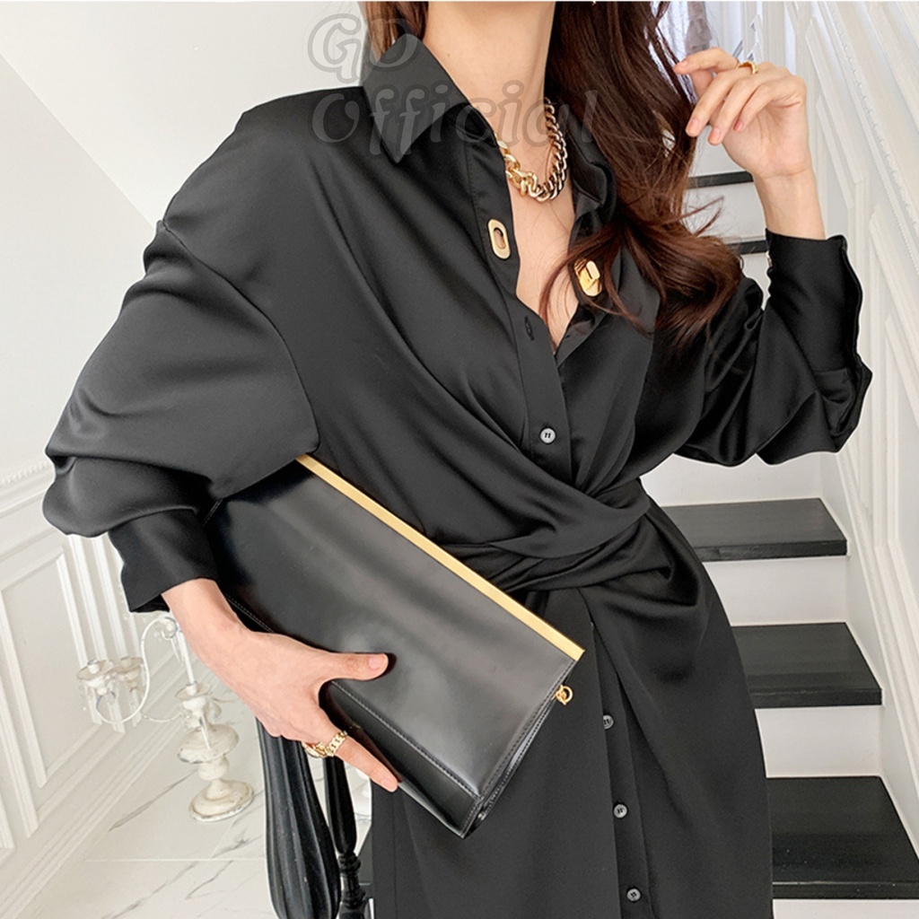 D24|Đầm váy sơ mi tây âu công sở thanh lịch, sang trọng nữ thắt eo dáng rộng gd_order