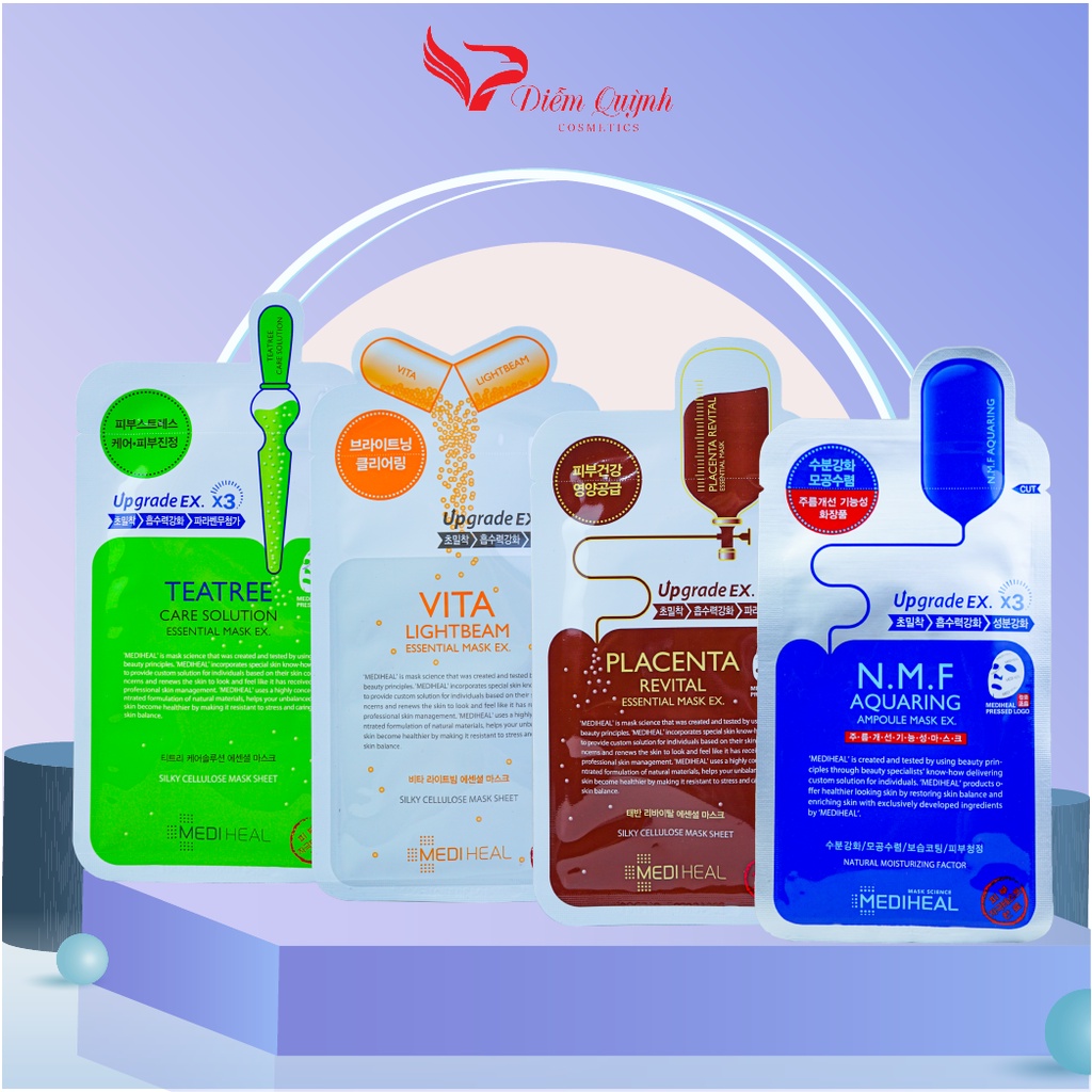 Mặt nạ dưỡng da Mediheal Teatree, Vita Lightbeam, Placenta Revital và Collagen EX Essential Mask