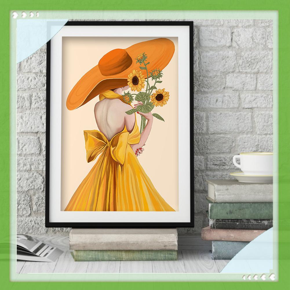 Bộ tranh thêu chữ thập hình cô gái và hoa hướng dương DIY độc đáo 11ct