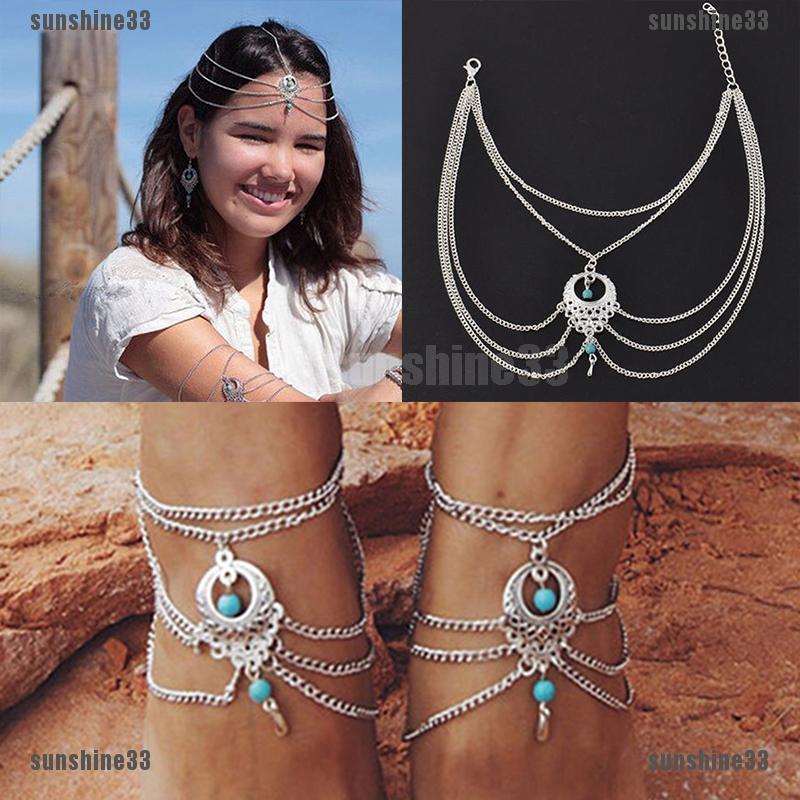 Vòng Chân Đính Đá Ngọc Lam Phong Cách Boho | BigBuy360 - bigbuy360.vn