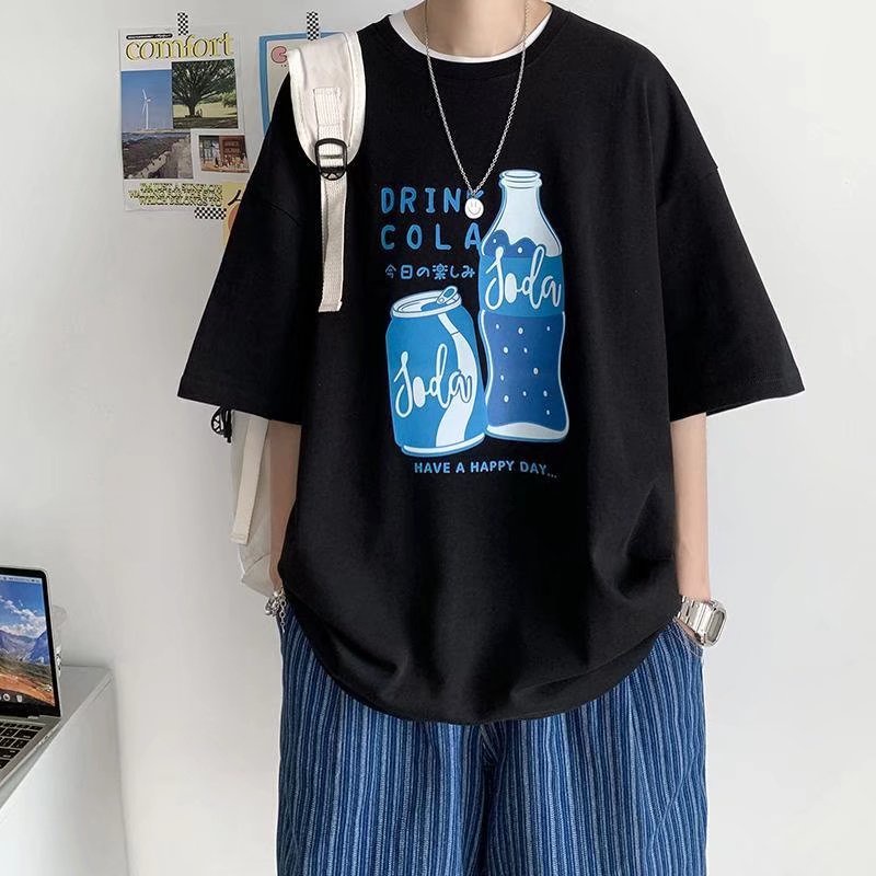 Áo Thun Cotton Tay Ngắn Cổ Tròn Màu Trắng Đen Phong Cách Hàn Quốc Thời Trang Xuân Hè Cho Nam Size M-3XL