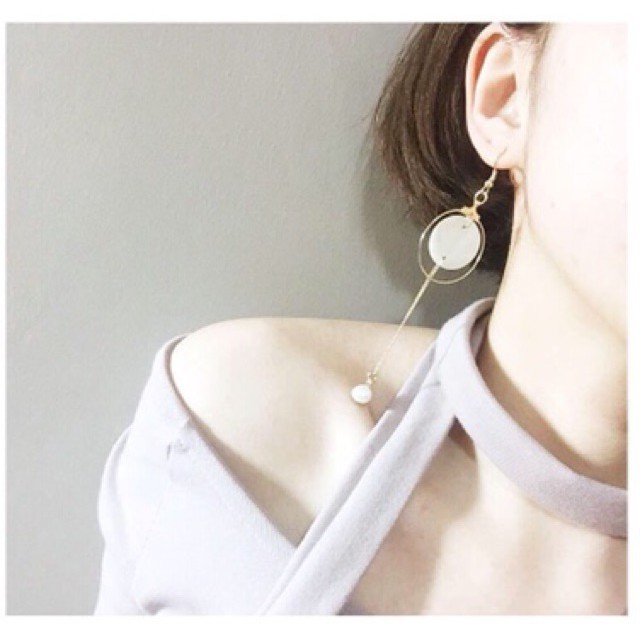 Bông tai dáng dài cặp tròn lồng trắng ngà