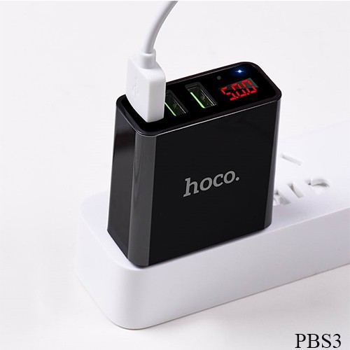 Củ Sạc Đa Năng 3 Cổng USB Hoco C15 Chính Hãng - Cóc Sạc Hoco C15 Chính Hãng - Cốc sạc 3 cổng Hoco C15 3A - màn hình LCD