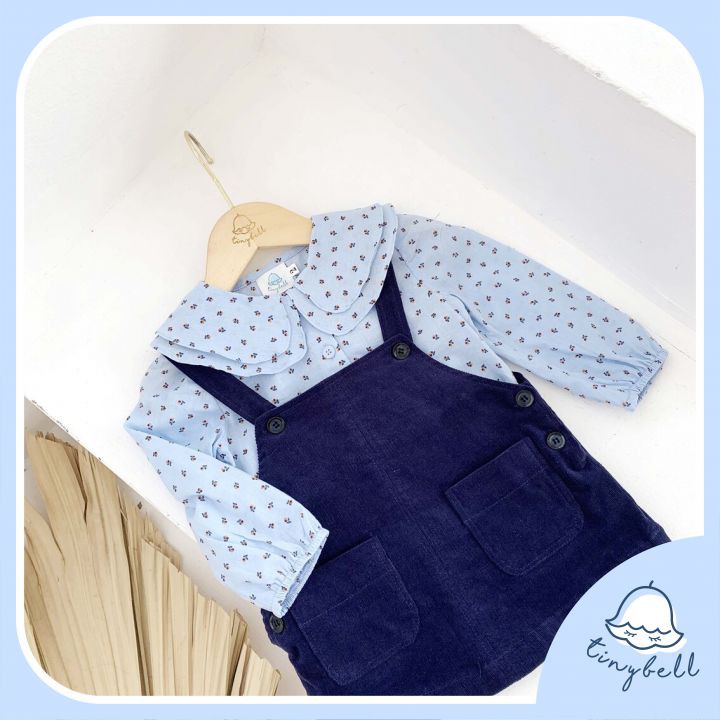 [Có sẵn] Yếm nhung, xanh navy - Chubby dress