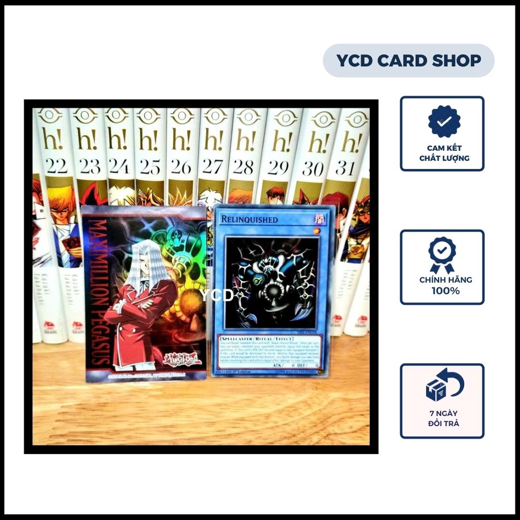 Thẻ bài yugioh chính hãng Legendary Duelist Maximillion Pegasus và chủ bài Relinquished