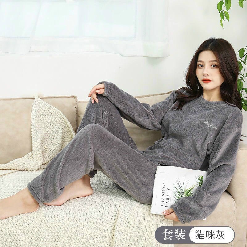 Bộ nhung Nữ lót lông, bộ đồ mặc nhà mùa đông cho bạn nữ - HÀNG QUẢNG CHÂU