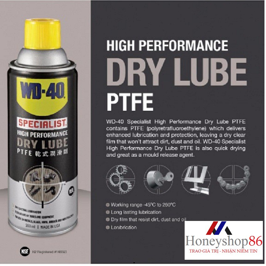 (Mua Nhiều) Mỡ bò khô bôi trơn WD-40 Specialist High Performance Dry Lube (360ml) 35004 HONEYSHOP86