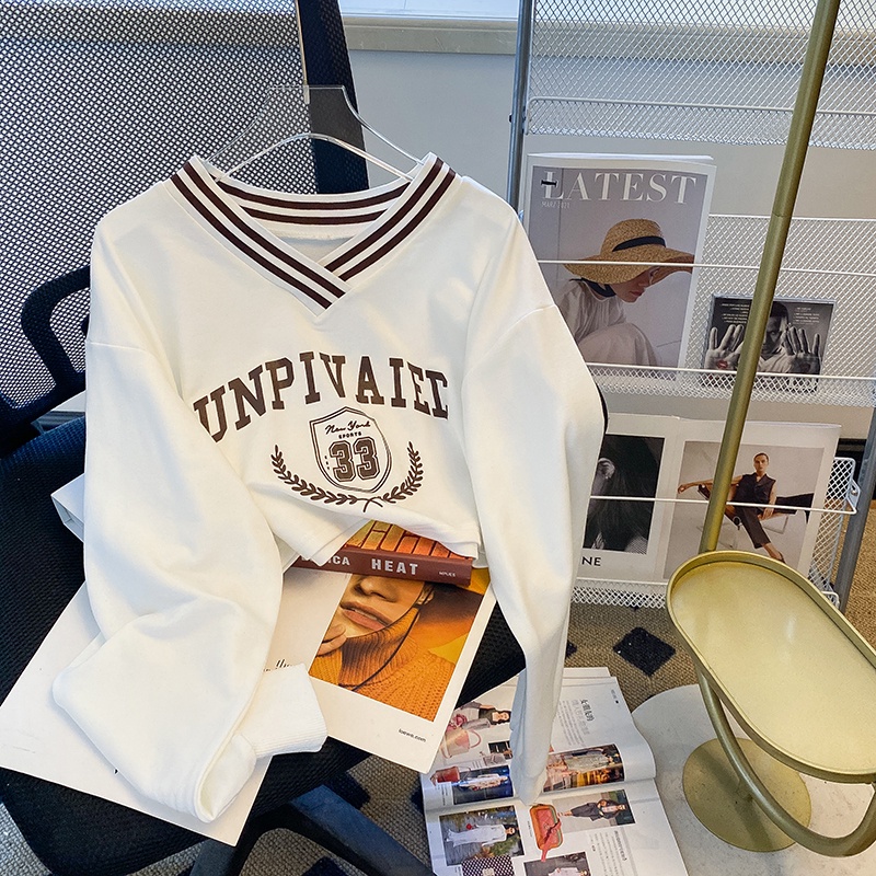 Áo thun croptop ZHELIHANGFEI tay dài cổ chữ V trẻ trung thời trang dành cho nữ