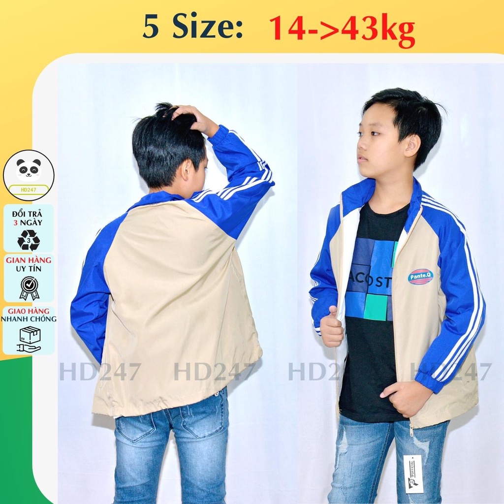 Áo khoác bé trai bé gái size đại phối màu dù 2 lớp cổ bẻ in hình cá tính HD247 0326