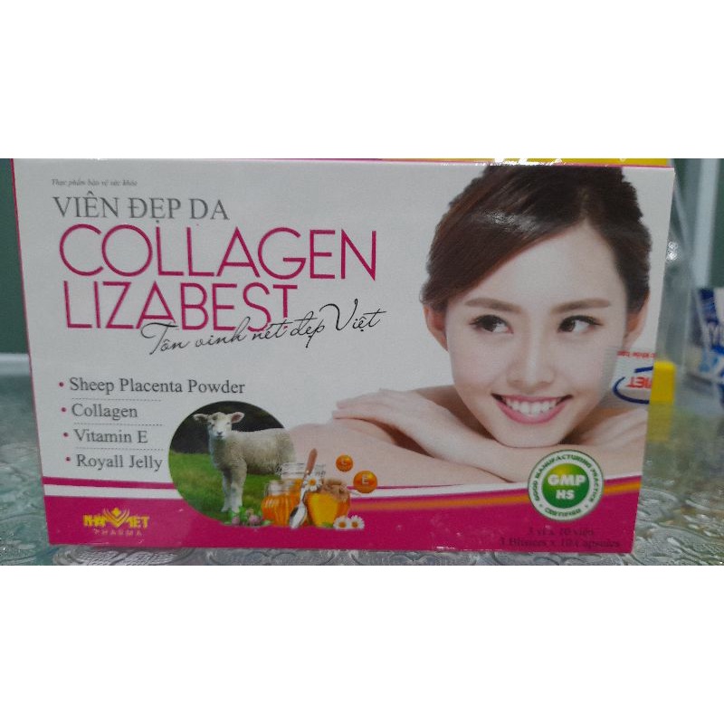 Collagen Lizabest viên uống colagen đẹp da, trắng da an toàn, tự nhiên, chống lão hóa, giảm nếp nhăn