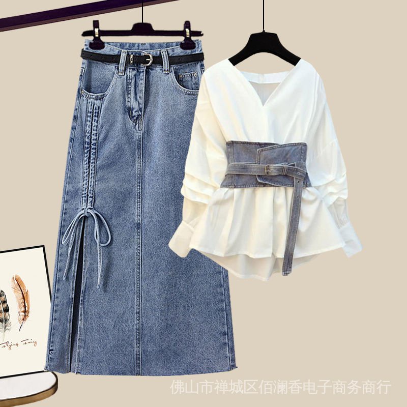 Set Áo Sơ Mi Phối Chân váy jean Thời Trang 2022 Trẻ Trung Cho Nữ