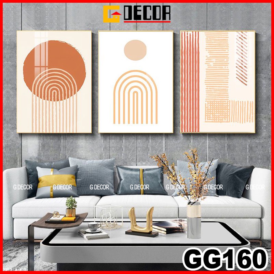 Tranh treo tường canvas khung gỗ 3 bức phong cách hiện đại Bắc Âu 160, tranh DECOR trang trí phòng khách, phòng ngủ, spa