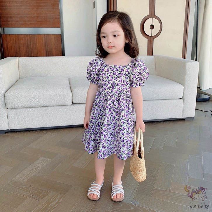 Đầm hoa tay phồng phong cách hàn quốc xinh xắn dành cho bé gái