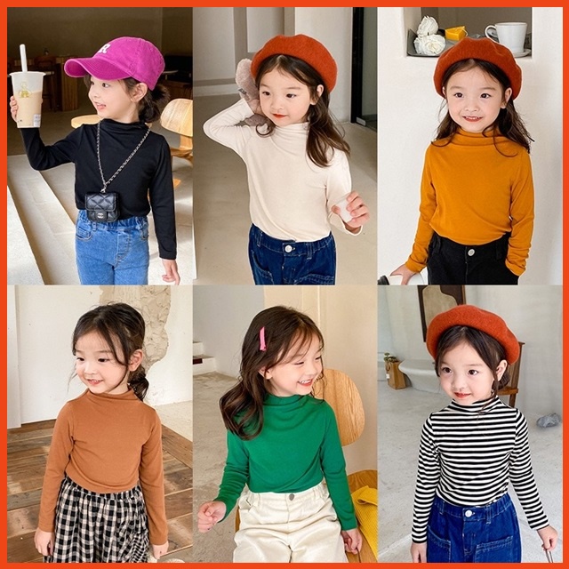 Áo thun mỏng cao cổ mặc mùa thu cho bé gái của Ambb Kids 1-7 tuổi (có clip, ảnh thật)