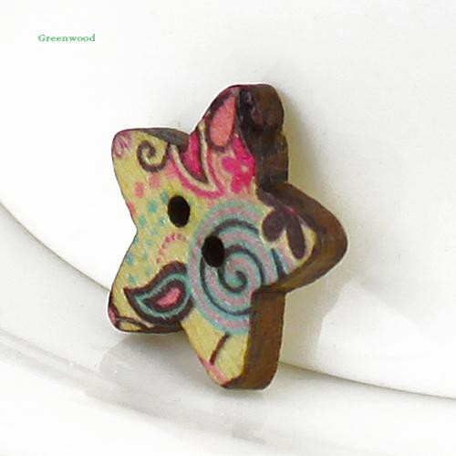 Set 100 nút gỗ 2 lỗ hình ngôi sao trang trí nhiều màu đẹp mắt