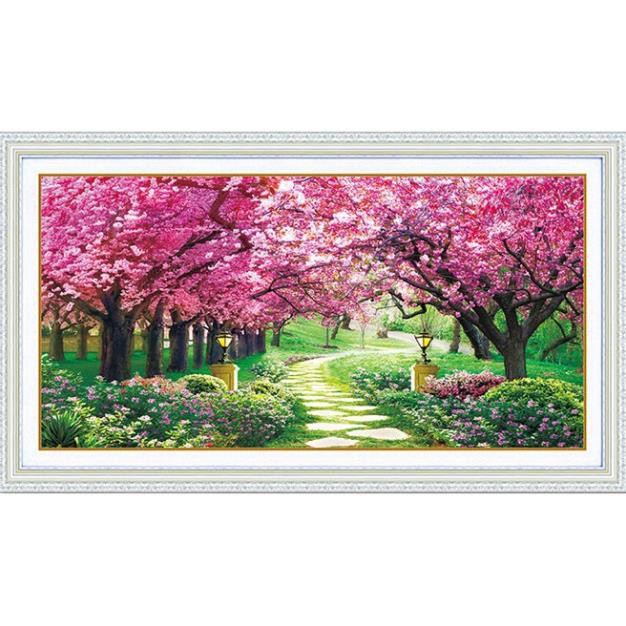 Tranh Đính Đá PHONG CẢNH CON ĐƯỜNG TÌNH YÊU. Kích Thước: 1m2 x 58cm - 1m6 x 75cm