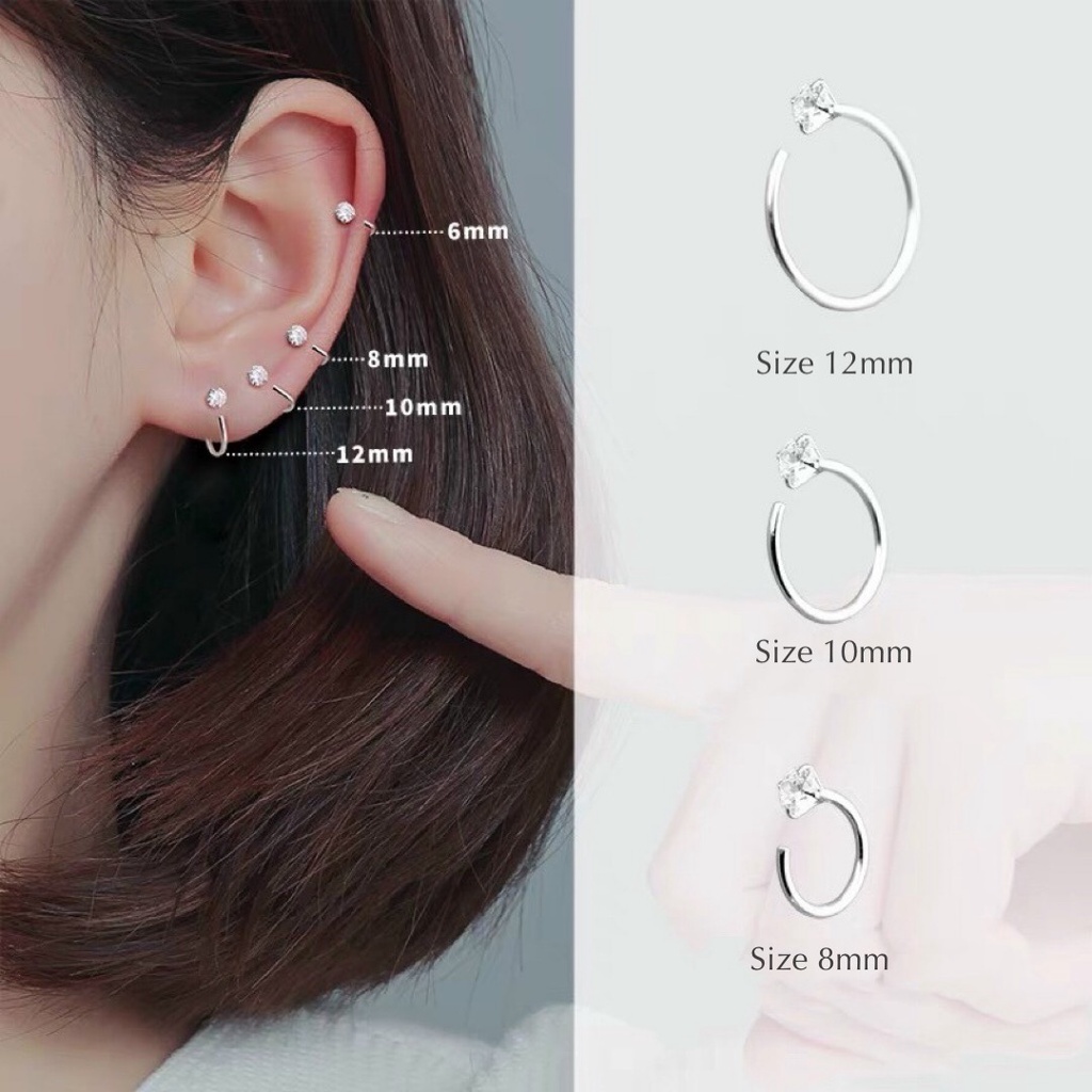 Khuyên tai bạc khuyên tai móc đá 4 chấu
