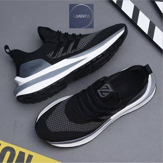 Giày nam sneaker hàn quốc công sở Lakinta giầy thể thao nam tập gym chạy bộ thể dục cổ thấp 2 màu đen trắng xám đẹp GD73