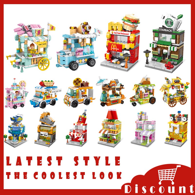 ㍿❈Bộ đồ chơi lego lắp ghép mô hình xe bán thức ăn đường phố đáng yêu vui nhộn dành cho trẻ em