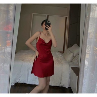 Váy ngủ sexy cổ đổ lụa 2 dây mềm mịn cao cấp đầm mặc nhà sẽy quyến rũ