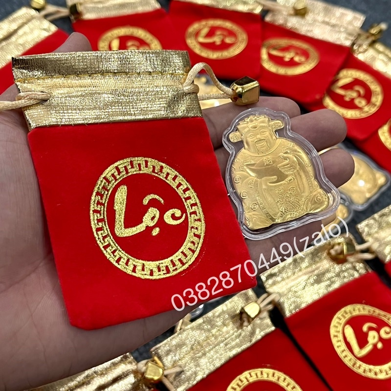 [Sỉ Giá Tốt] Combo 100 Ông Thần Tài Mạ Vàng Kèm Túi Nhung Phúc Lộc