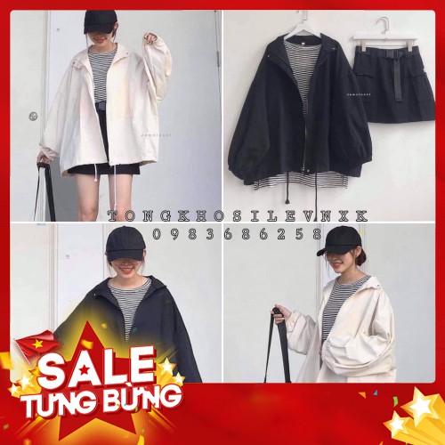 -Hàng nhập khẩu ÁO KHOÁC KAKI ULLZANG KHOÁ KÉO TAY PHỒNG HOT BE ĐEN NAM NỮ OVERSIVE - JACKET KIỂU SƠ MI ĐEN NAM NỮ BASIC