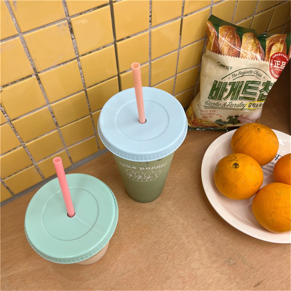 Ly Nhựa Uống Cà Phê In Hình Chú Chó Hoạt Hình Dễ Thương Dung Tích Lớn 470 / 700ml