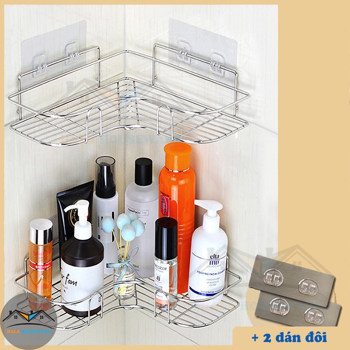 Kệ Góc Nhà Tắm Phun Sơn Tĩnh Điện + Miếng Dán Tường Siêu Dính Trong Nhà Tắm, Nhà Bếp Để Đồ Siêu Tiện Lợi
