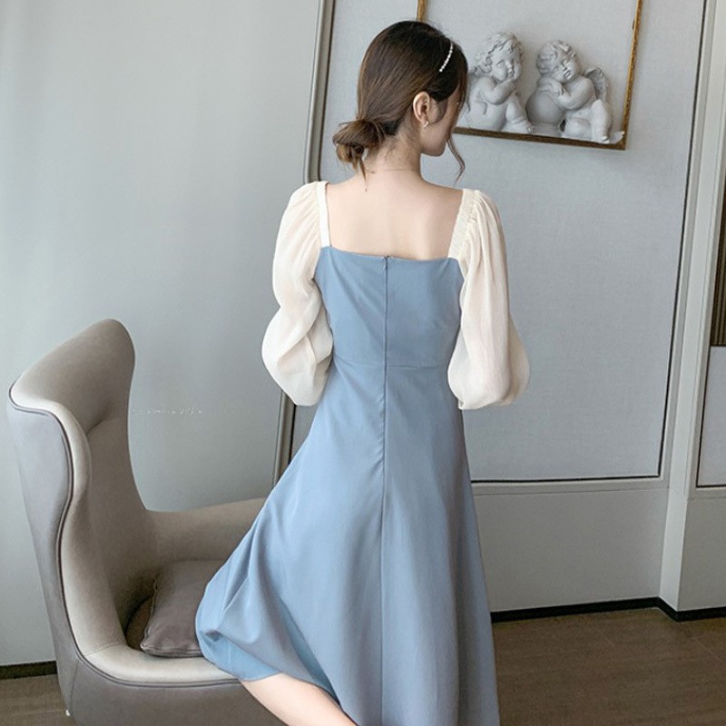 Váy vintage dáng dài tiểu thư kiểu tay bồng, Váy xòe dài tay nữ dáng suông ulzzang Hàn Quốc | BigBuy360 - bigbuy360.vn