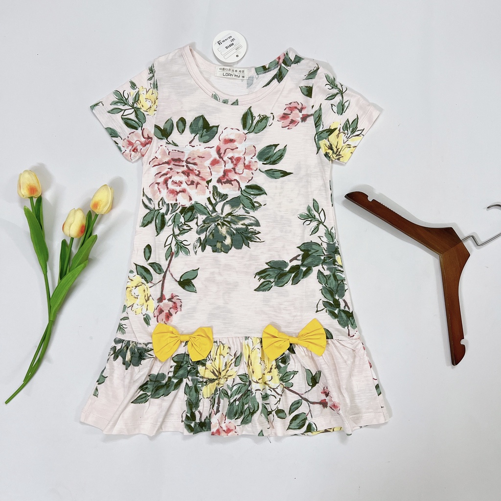 Váy bé gái cotton Hàn dáng xuông đuôi cá gắn 2 nơ XHN916