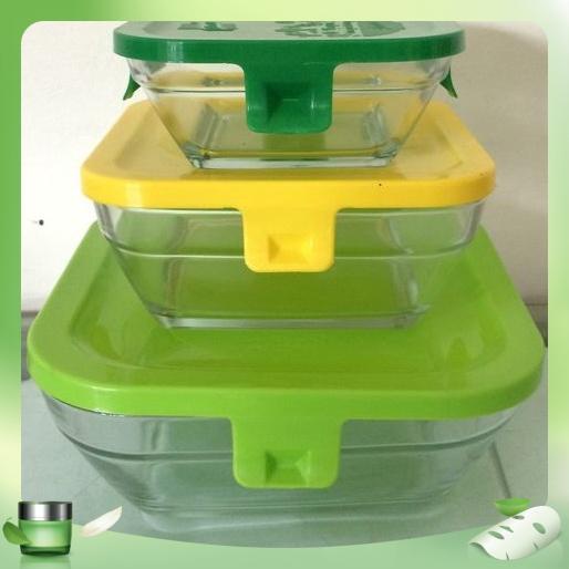 Bộ 3 thố thủy tinh hình vuông có nắp đậy