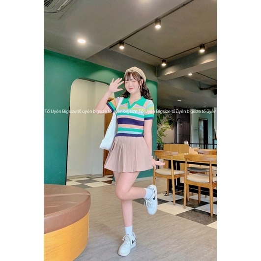 (T.U Bigsize 50-75kg) Áo Croptop Cổ Bẻ Sọc Ngang Hàng QCCC K305