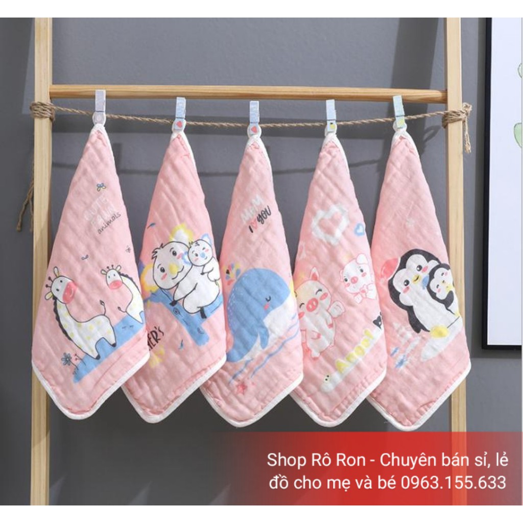 Set 5 khăn xô sữa 6 lớp bo viền KILUTA - Khăn xô sữa Muslin 6 lớp cho bé - Shop Rô Ron