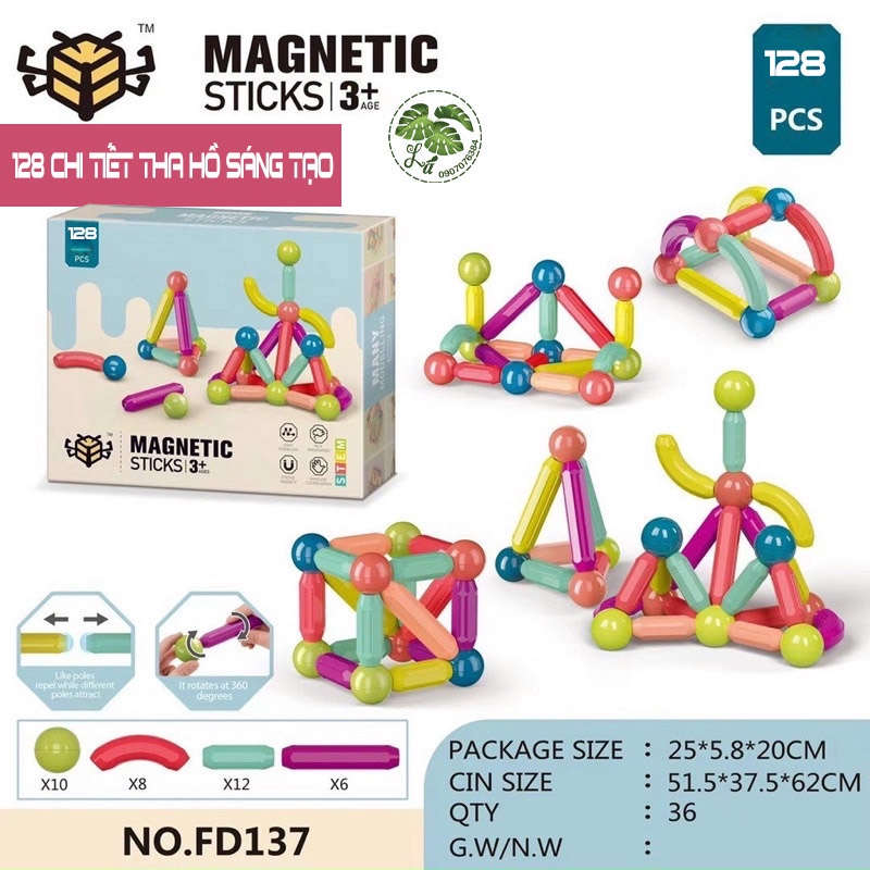 Bộ Xếp hình nam châm 128 chi tiết , đồ chơi xếp hình lego đồ chơi xếp hình phát triển trí thông minh cho bé