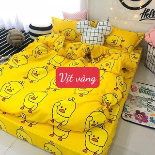Combo 3 món bộ drap ga giường 1m2x1m9 chất liệu cotton poly hàn quốc,mẫu vịt vàng